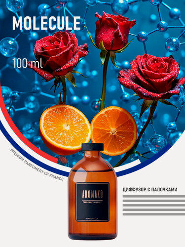 Изображение товара Ароматический диффузор с палочками Молекула 100 мл, ароматизатор для дома и офиса, парфюм для дома AROMAKO