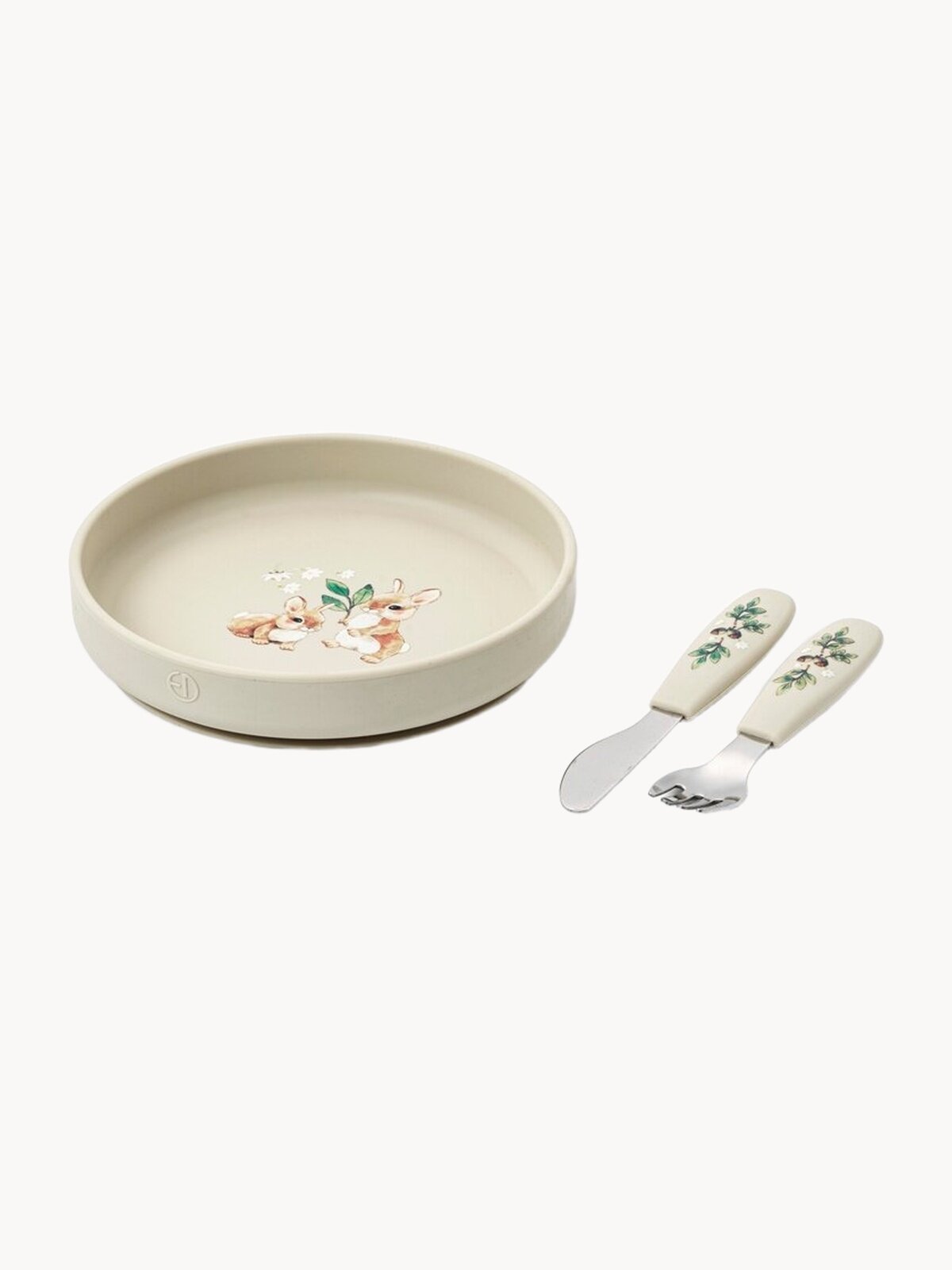 Набор детской посуды Elodie Bunny Darling: тарелка, вилка и нож, силикон