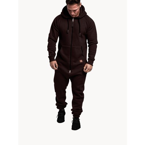 Мужской утепленный флисовый комбинезон с капюшоном и карманами (однотонный, свободный крой) для зимнего отдыха и рыбалки мягкий, легкий