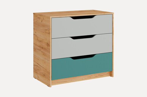Изображение товара Комод детский Нонтон Rich, 84х46х77 см, 3 ящика, дуб крафт золотой / пастельный зеленый / сумеречный голубой