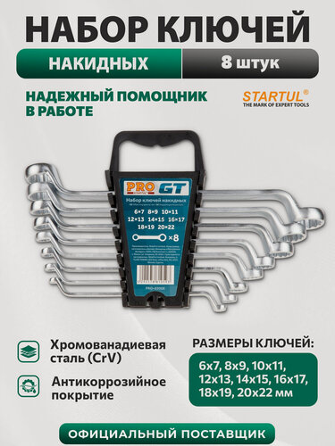 Изображение товара Набор ключей накидных 6-22 мм 8 штук PRO STARTUL GT PRO-83008