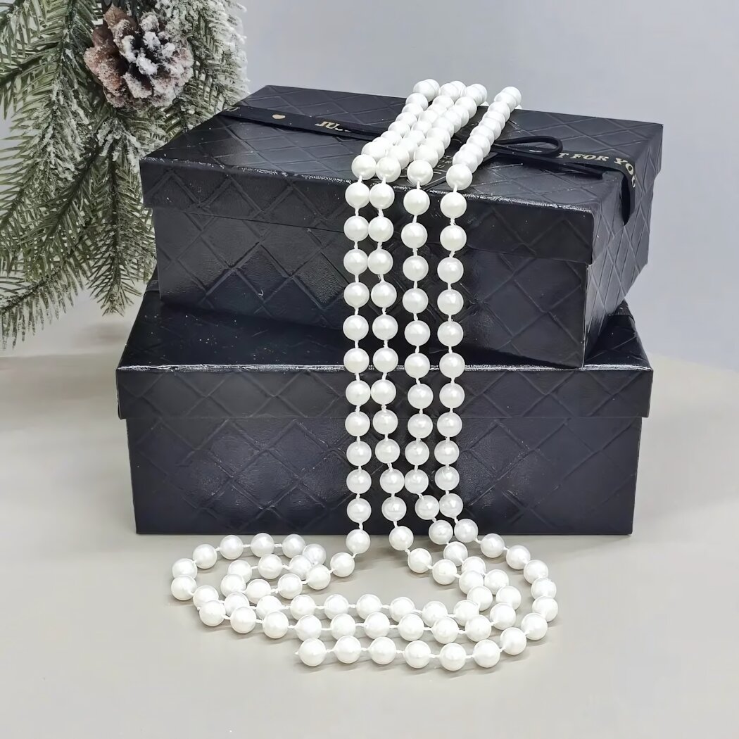 Бусы на ёлку 27 м «Жемчуг» белые d-10 мм пластиковые для декора