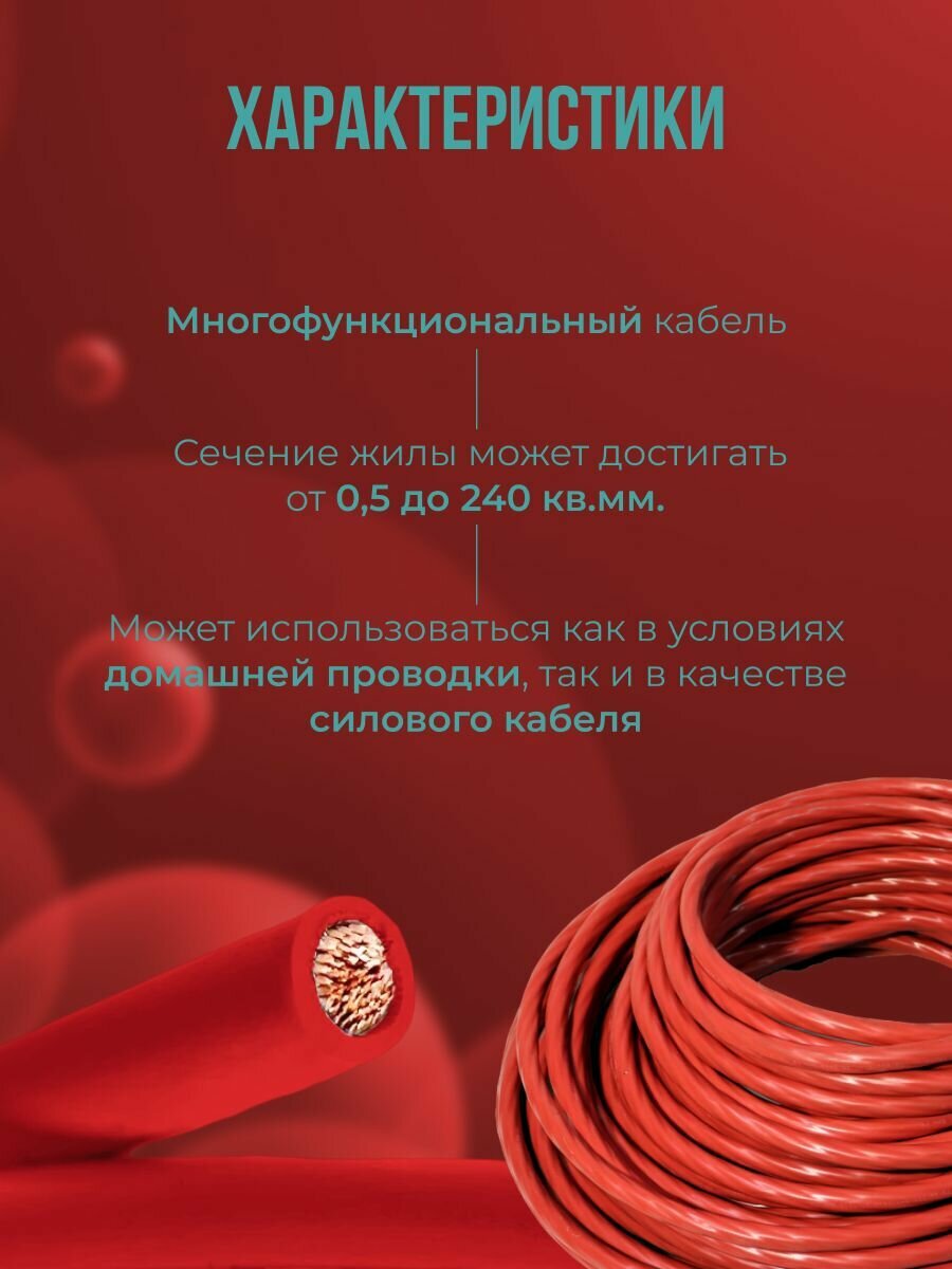 Провод электрический многожильный ПУГВ ПВ3 1х10 красный 3м — фото 1