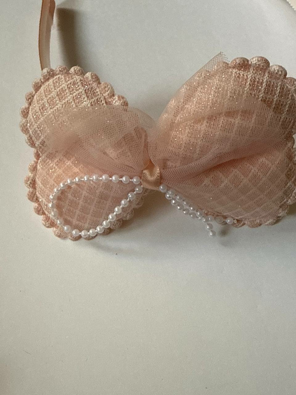 Ободок, для девочек, пластик, с бантом и стразами, 1 шт, розовый 03 — фото 1