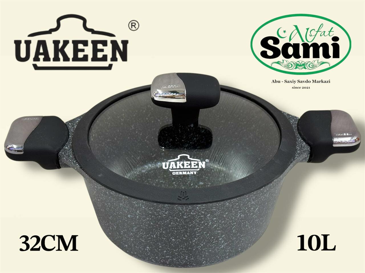 Казан UAKEEN VK-T1832, керамический, гранит, для индукции, антипригарный, 10 л, черный