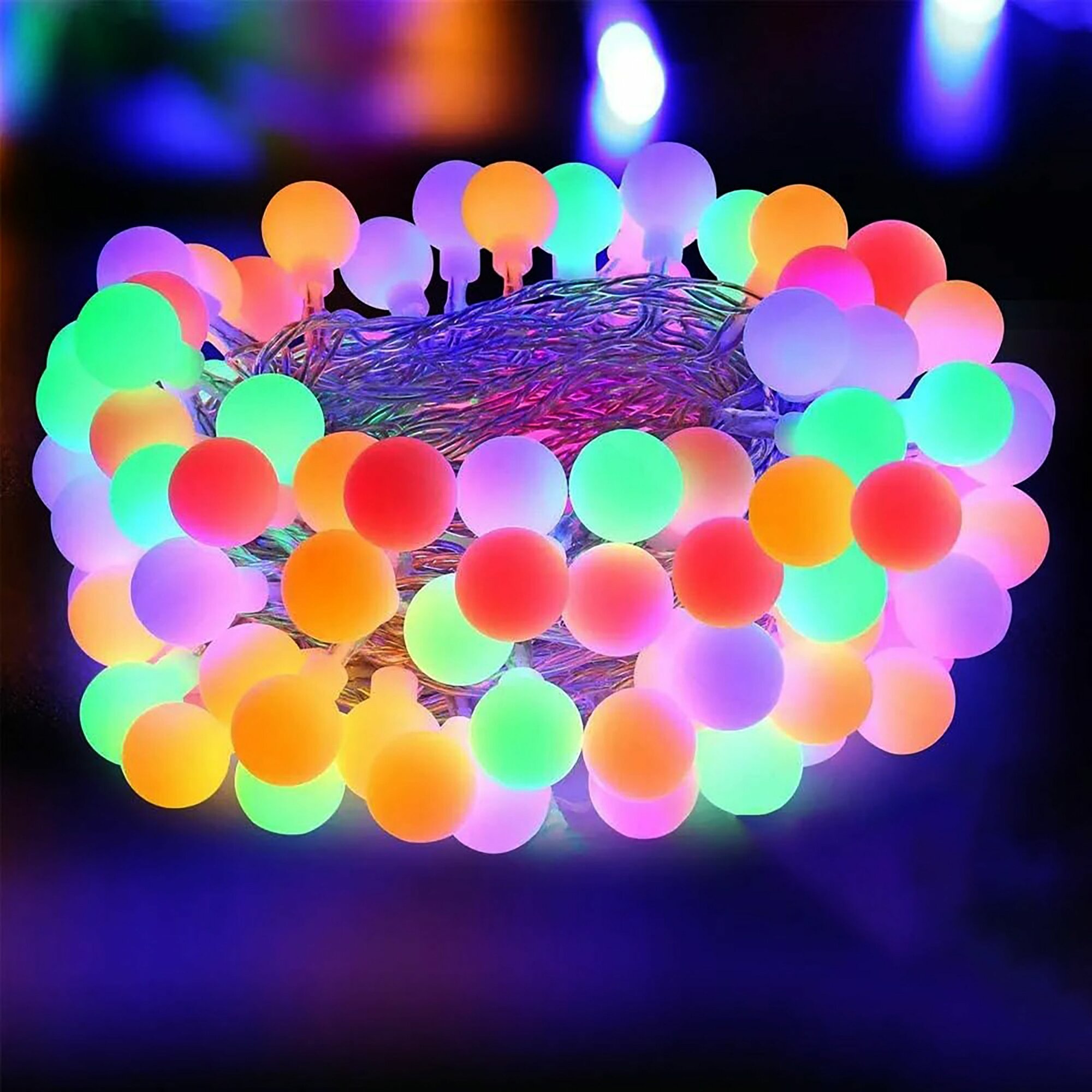 Новогодняя матовая светодиодная гирлянда шарики, 4 метра, 40L, разноцветная