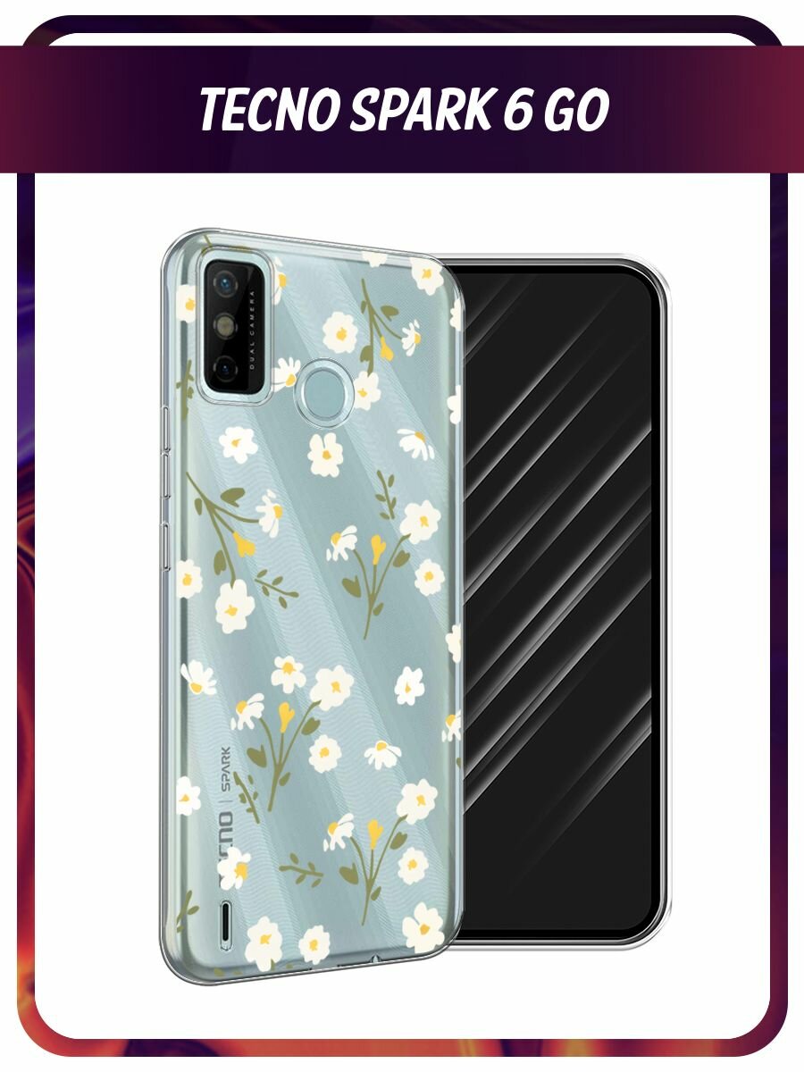 Чехол на Tecno Spark 6 GO / Техно Спарк 6 Го с принтом "Пучки ромашек паттерн", прозрачный
