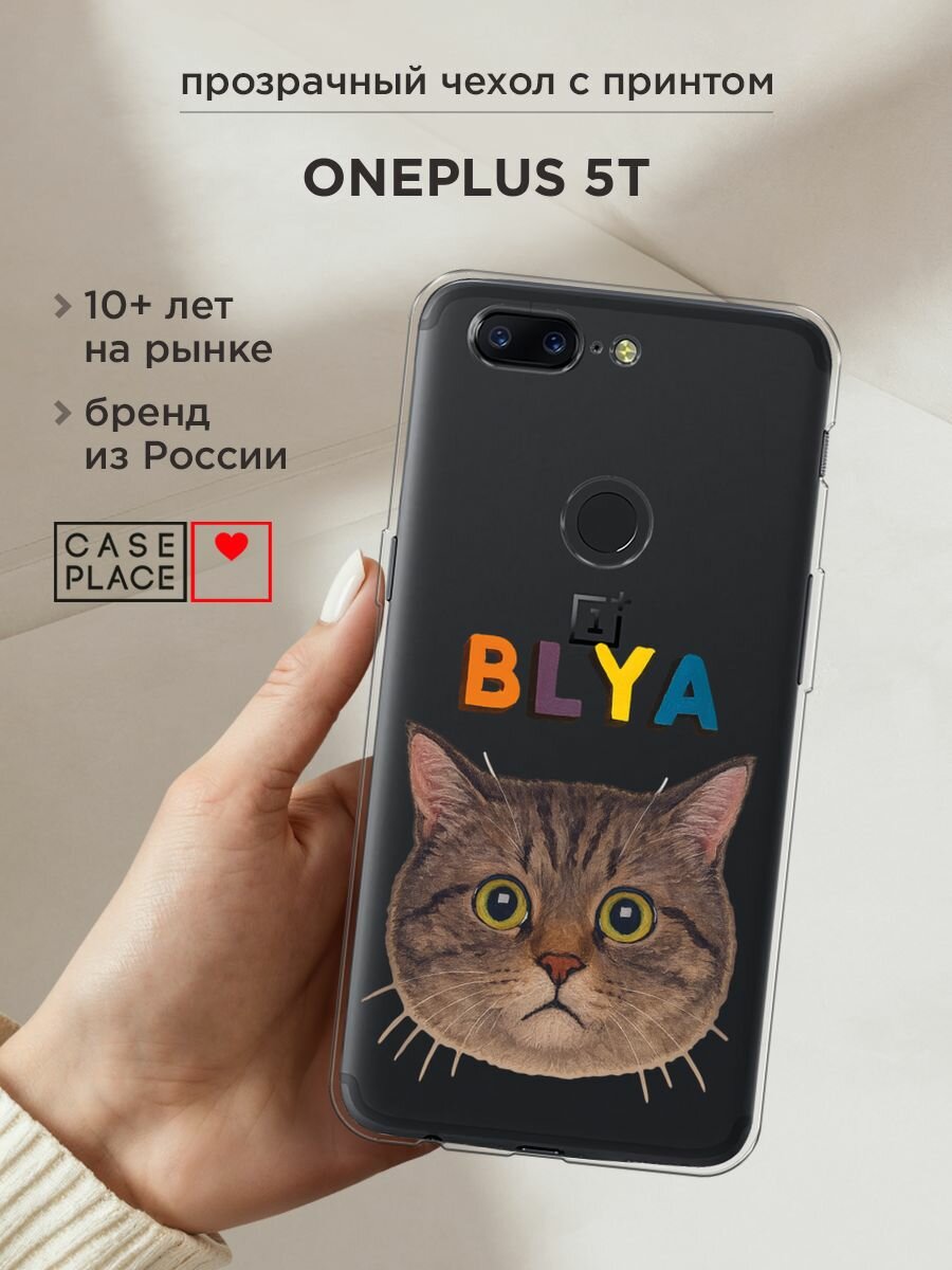 Чехол на OnePlus 5T / ВанПлюс 5Т с принтом "Серый котик", прозрачный