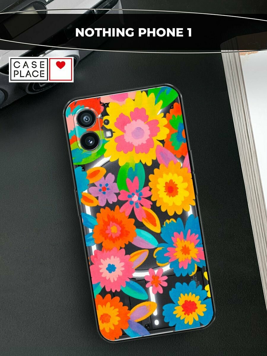 Чехол на Nothing Phone 1 / Нафинг Фон 1 с принтом "Абстрактные яркие цветы", прозрачный