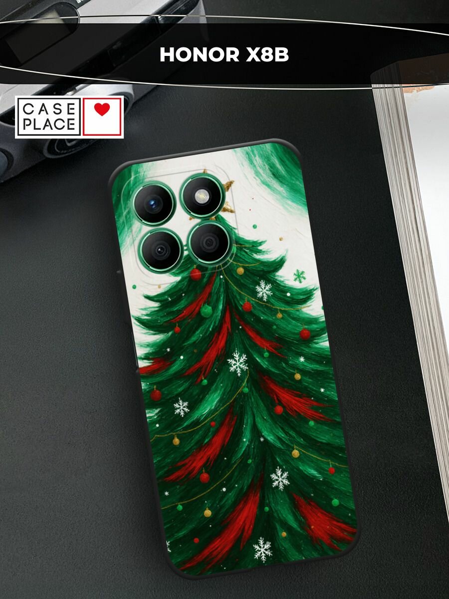 Черный матовый чехол на Honor X8B / Хонор X8B с принтом "Живописная елка"