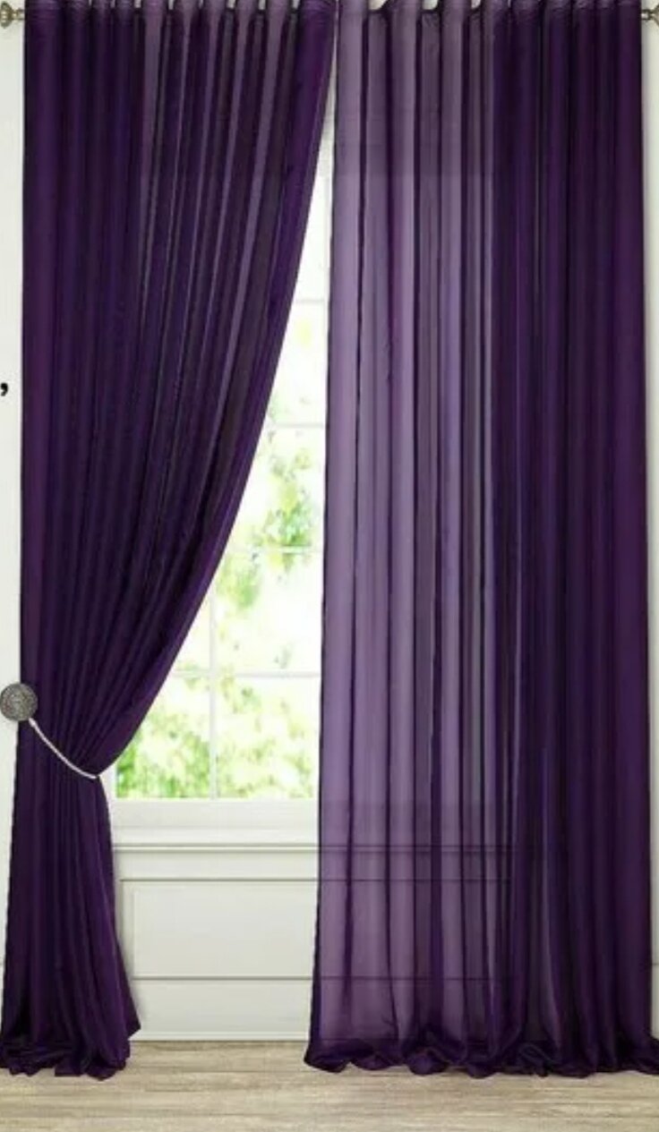 Тюль готовый вуаль полупрозрачная цвет фиолетовый. Размер выс.250см. шир.200см. Производитель Турция состав 100%п/э плотность 75г/м. Для кухни спальни гостиной балкона веранды кабинета.