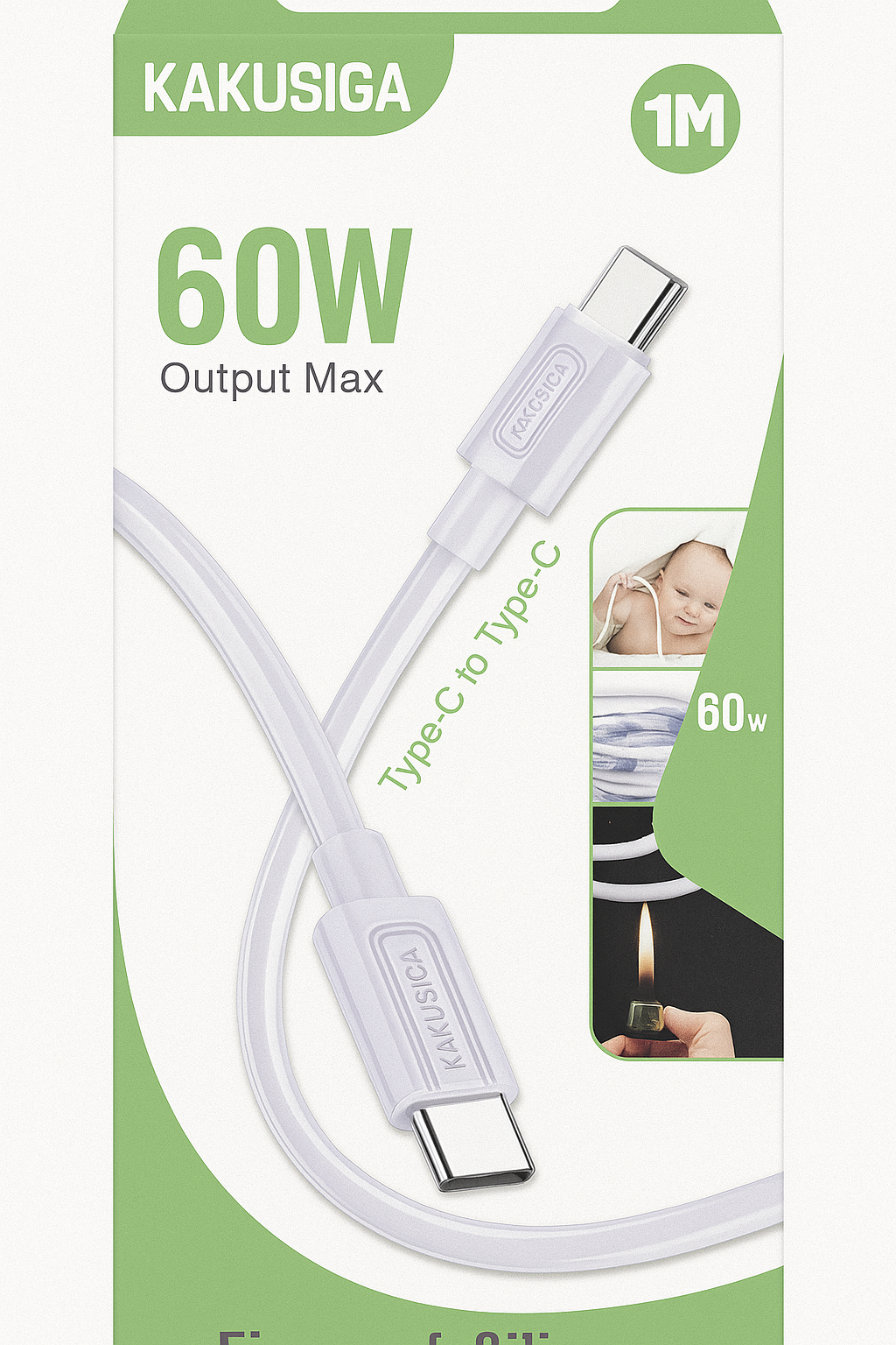 Кабель Kakusiga 60 Вт Type-C — Type-C — 1 метр, огнестойкий силикон, быстрая зарядка, мощность 60 Вт, мягкий и прочный