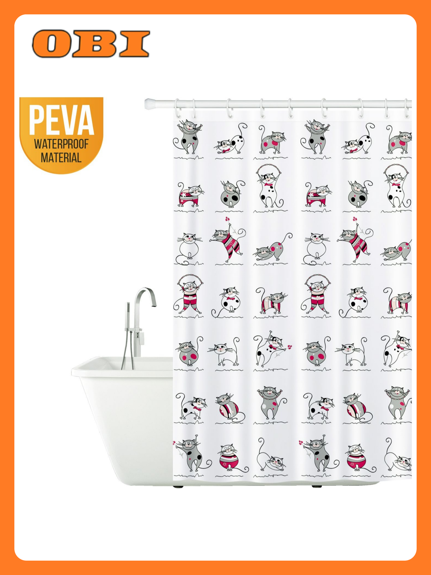 Штора для ванной Tatkraft 14022  водонепроницаемая  180x180 см  с кольцами