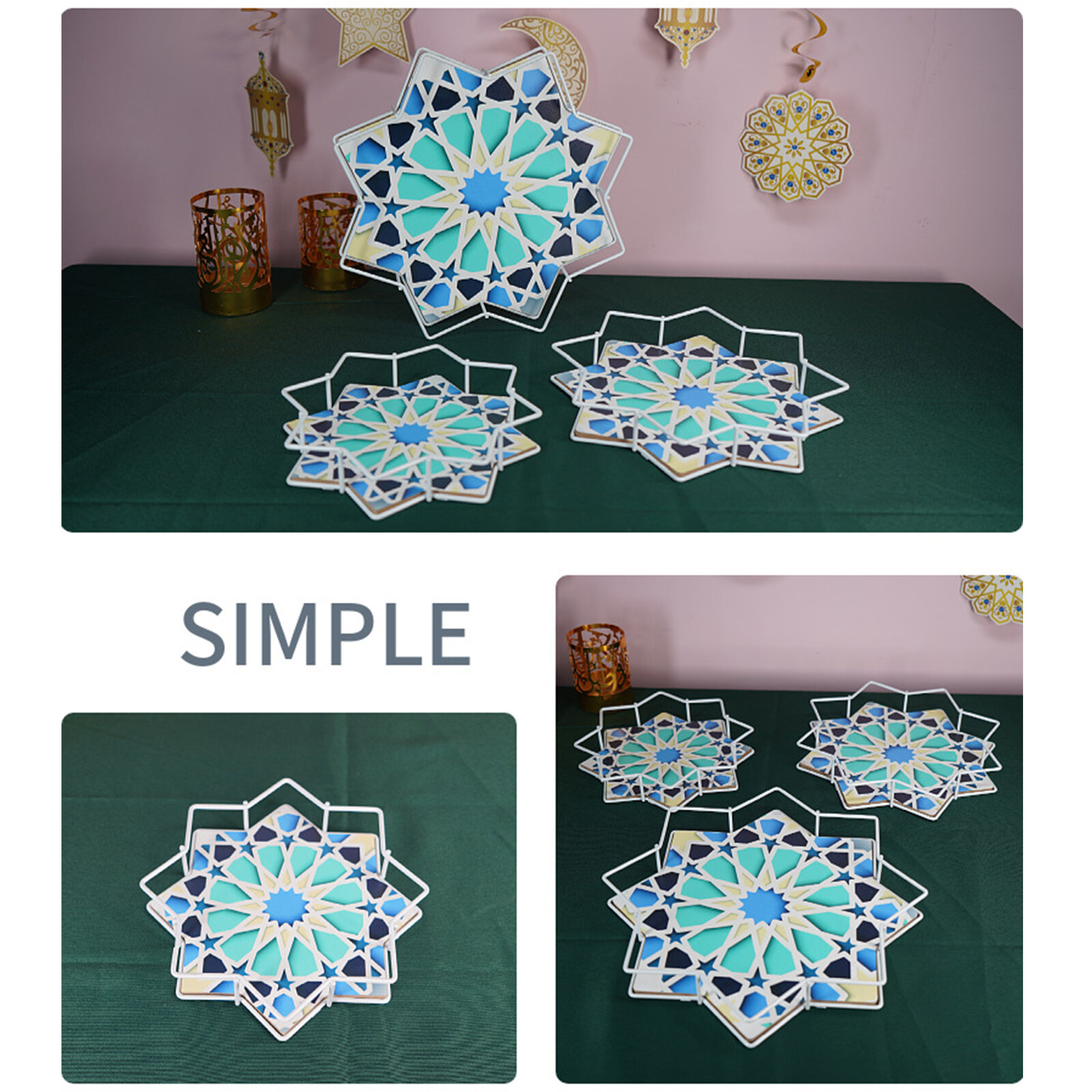 Картинки Набор подносов для подачи еды на Ид Рамадан Металлический поднос для торта и десертов Органайзер для хранения