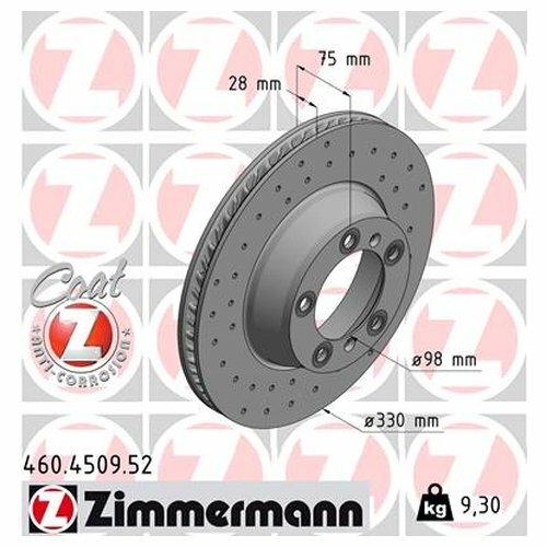 Диск тормозной Zimmermann 460450952 для Porsche Panamera