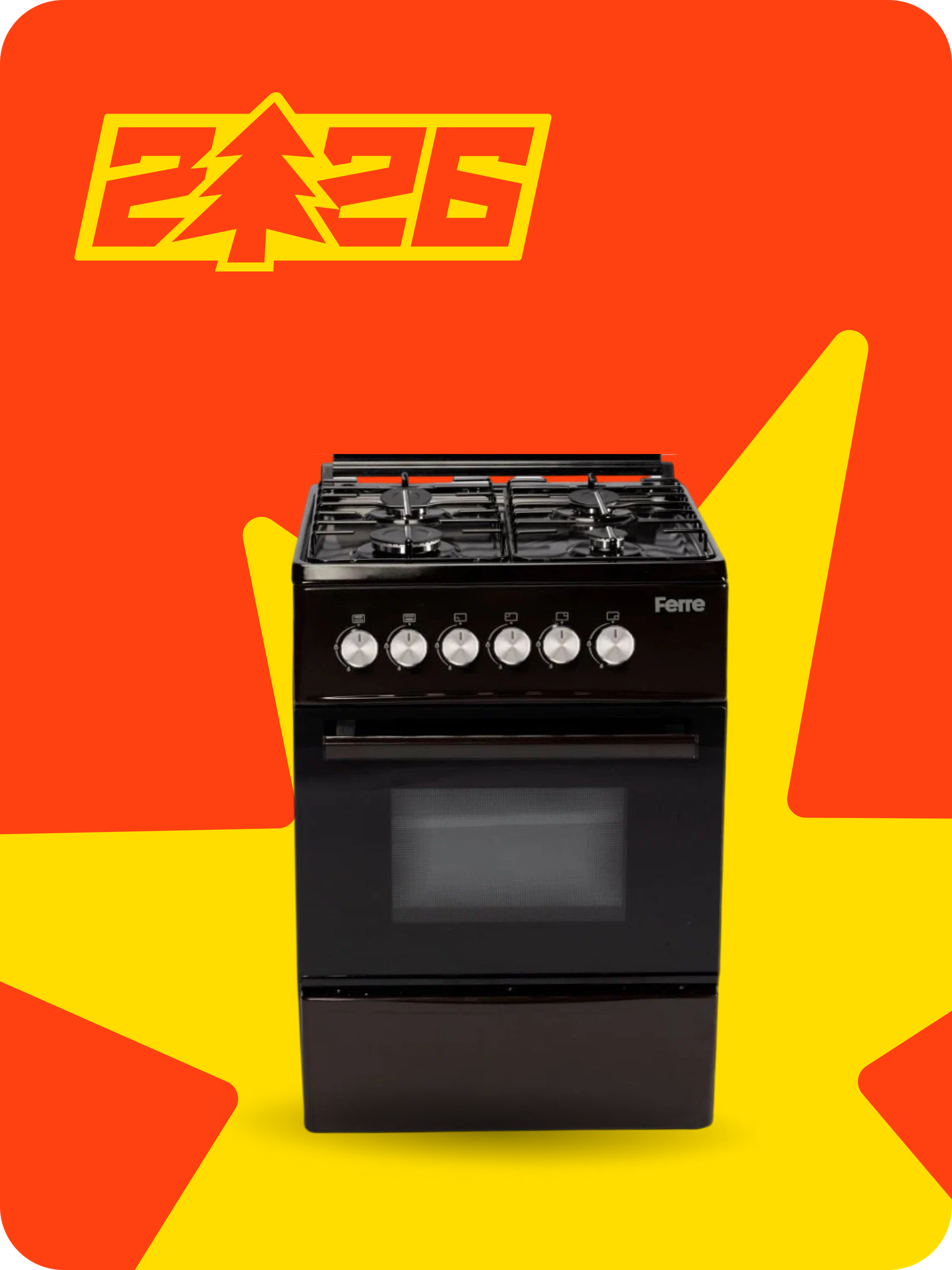 Плита газовая Ferre LP 60G-40DB-ECO (F) 21, Объём духовки 57 литров, 4 конфорки