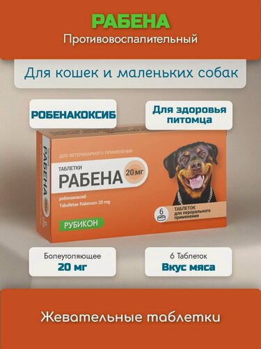 Изображение товара Противовоспалительный препарат для собак Рубикон Рабена 20 мг, 6 таблеток