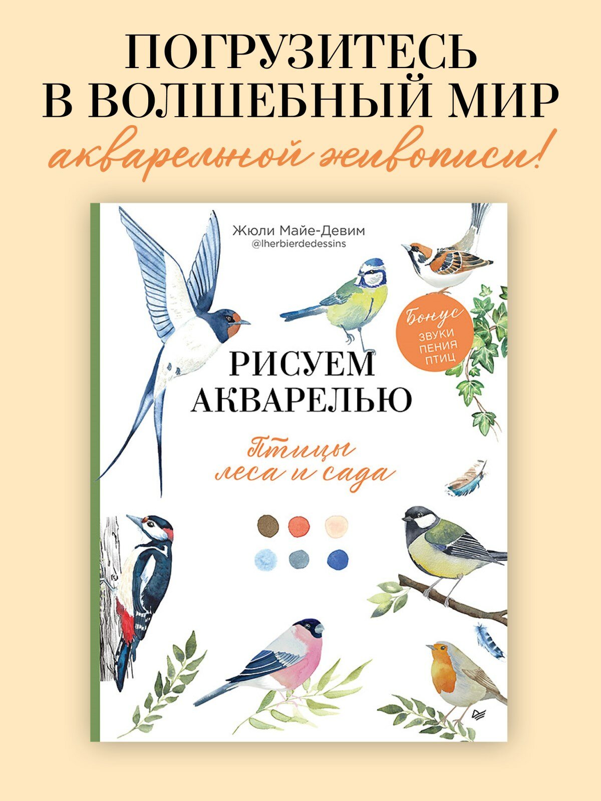 Рисуем акварелью: птицы леса и сада / книга по рисованию для начинающих / 16 поэтапных уроков