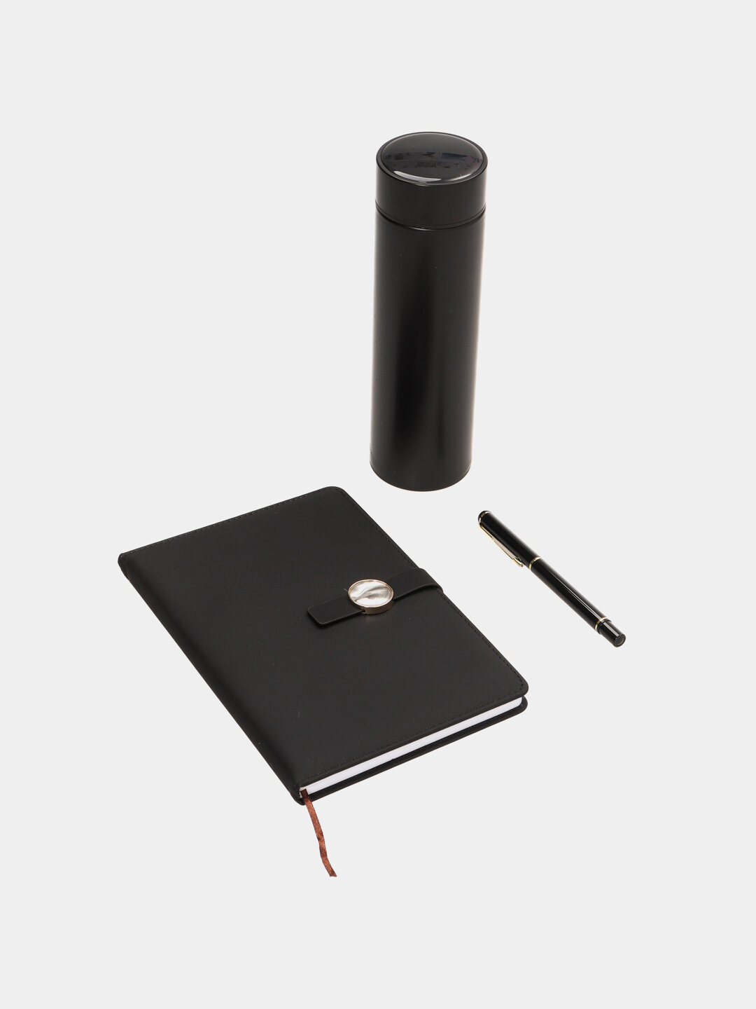 Подарочный набор для мужчин, чёрный ежедневник, металлическая ручка и термос, для офиса и повседневного использования,