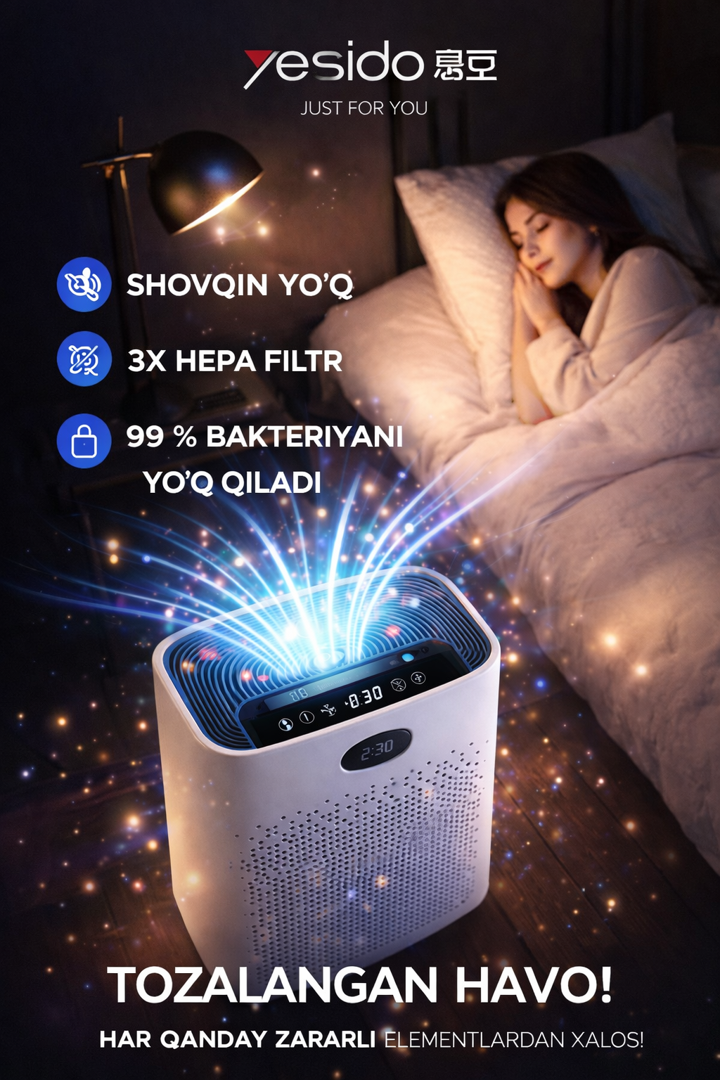 Очиститель воздуха Yesido EC23, для помещений и офисов площадью до 20-25 м², 3-слойным HEPA-фильтром.