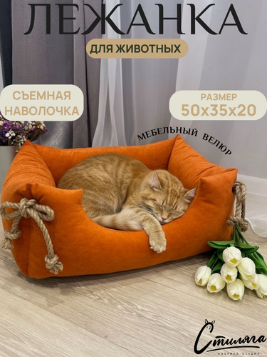 Изображение товара Лежанка для собак (кошек) Рыжик рыжая 50х35х20. Со съемной наволочкой цвет рыжий