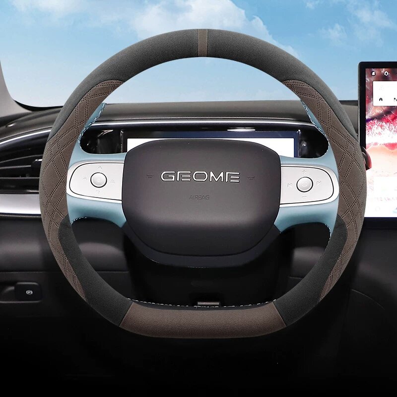 Чехол на рулевое колесо Geely Star Wish D-образный, ультра-тонкий шерстяной, черно-коричневый для зимней езды