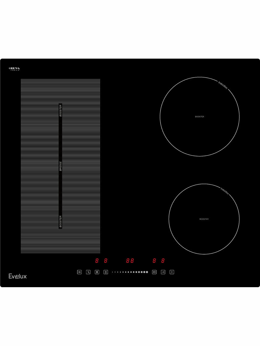Встраиваемая индукционная панель EVELUX EHI 6045, независимая, 4 конфорки, 9 уровней, чёрная