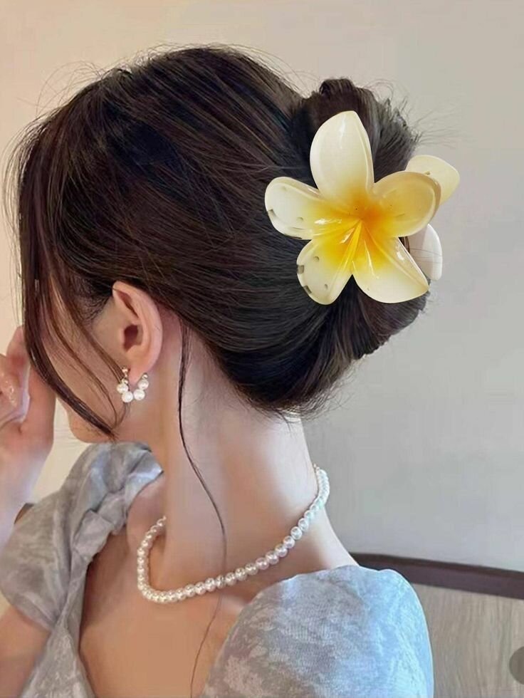 Набор заколок для волос , цветочек, цвет желтый ,2в1, тренд 2025