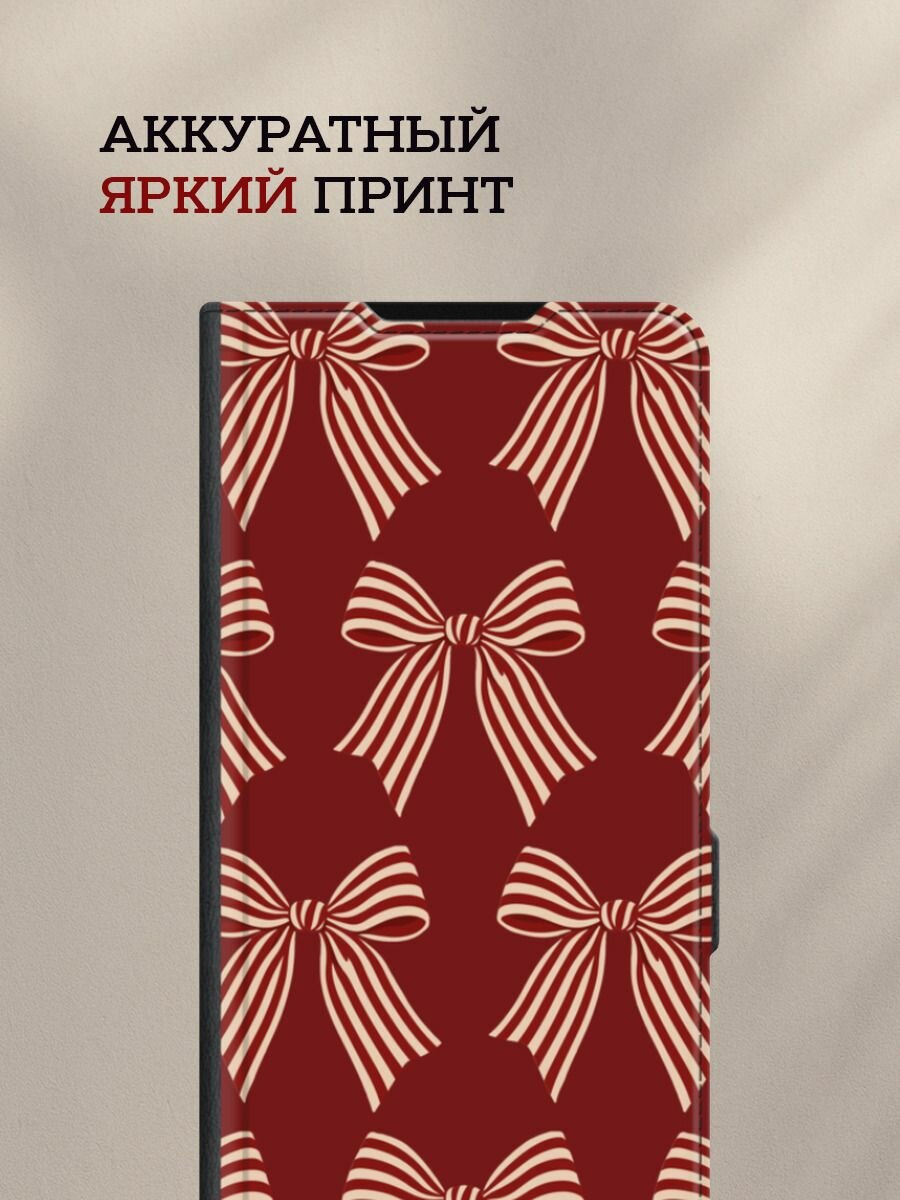 Чехол-книжка на Redmi A5 4G/Poco C71 4G / Редми А5 4G/Поко С71 4G с принтом Полосатые бантики, черный — фото 1