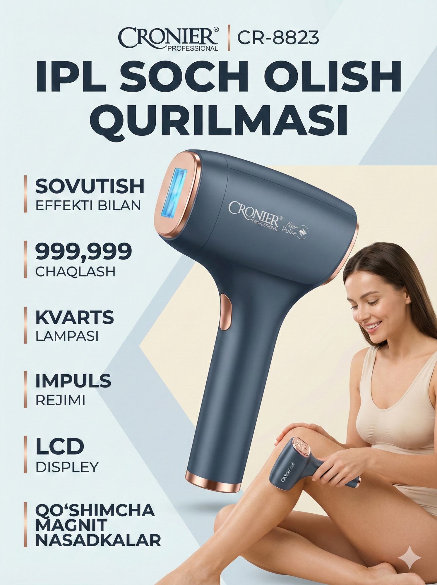 Фотоэпилятор лазерный, Cronier CR-8823 эпилятор с эффектом охлаждения для всего тела