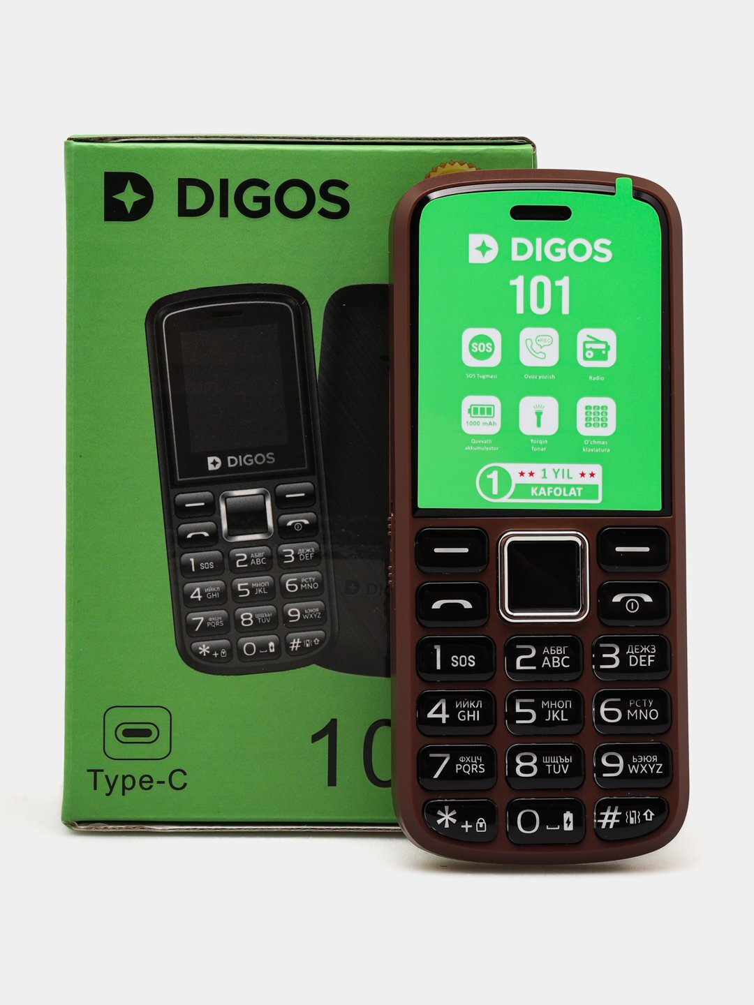 Кнопочный телефон Digos 101, аккумулятор 1000мАч, экран 1,77", 2 сим-карты, Type-C