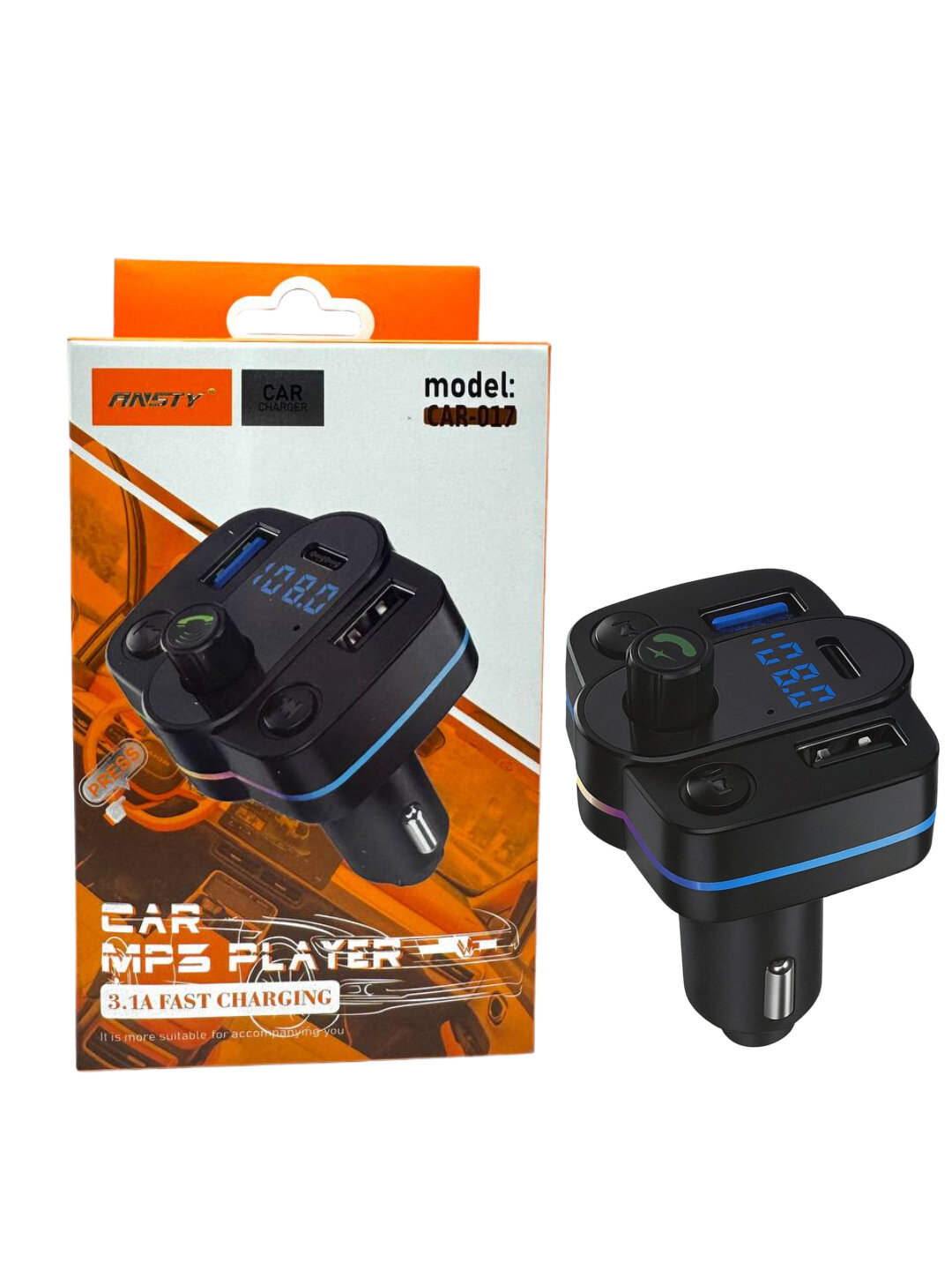 Зарядка в прикуриватель, для автомобиля, type-c C и USB-порт, светодиодной подсветкой, 38 Вт