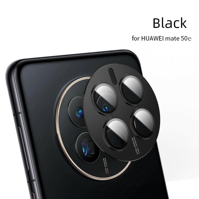 Защитное кольцо для камеры с интегрированным рамкой и пленкой для Huawei Mate50e в ярко-черном цвете, устойчивое к