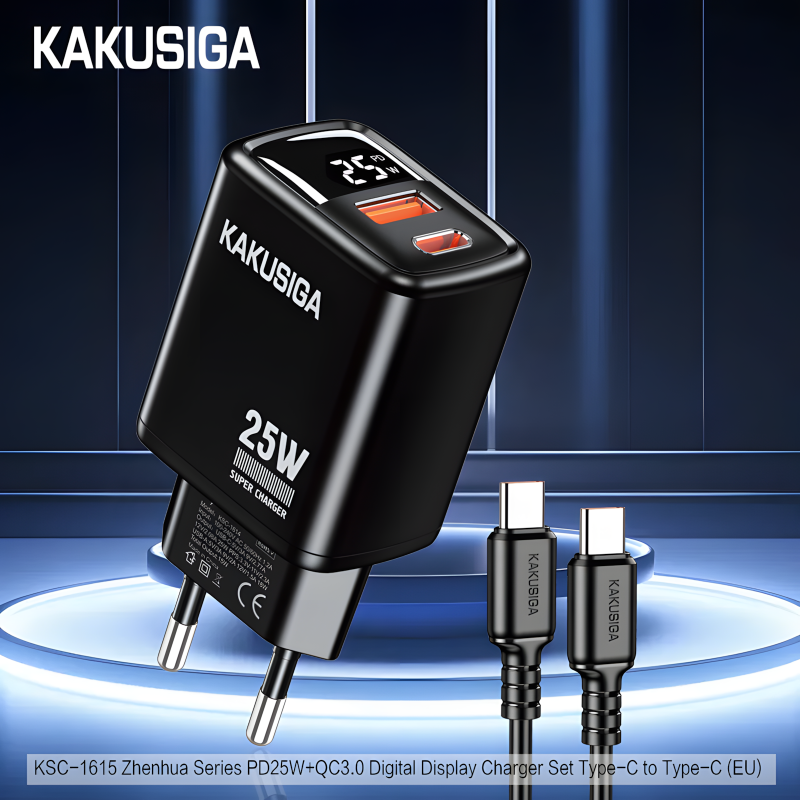 Сетевое зарядное устройство KAKUSIGA KSC-1615, USB-C PD 20W, для смартфонов, планшетов, черное
