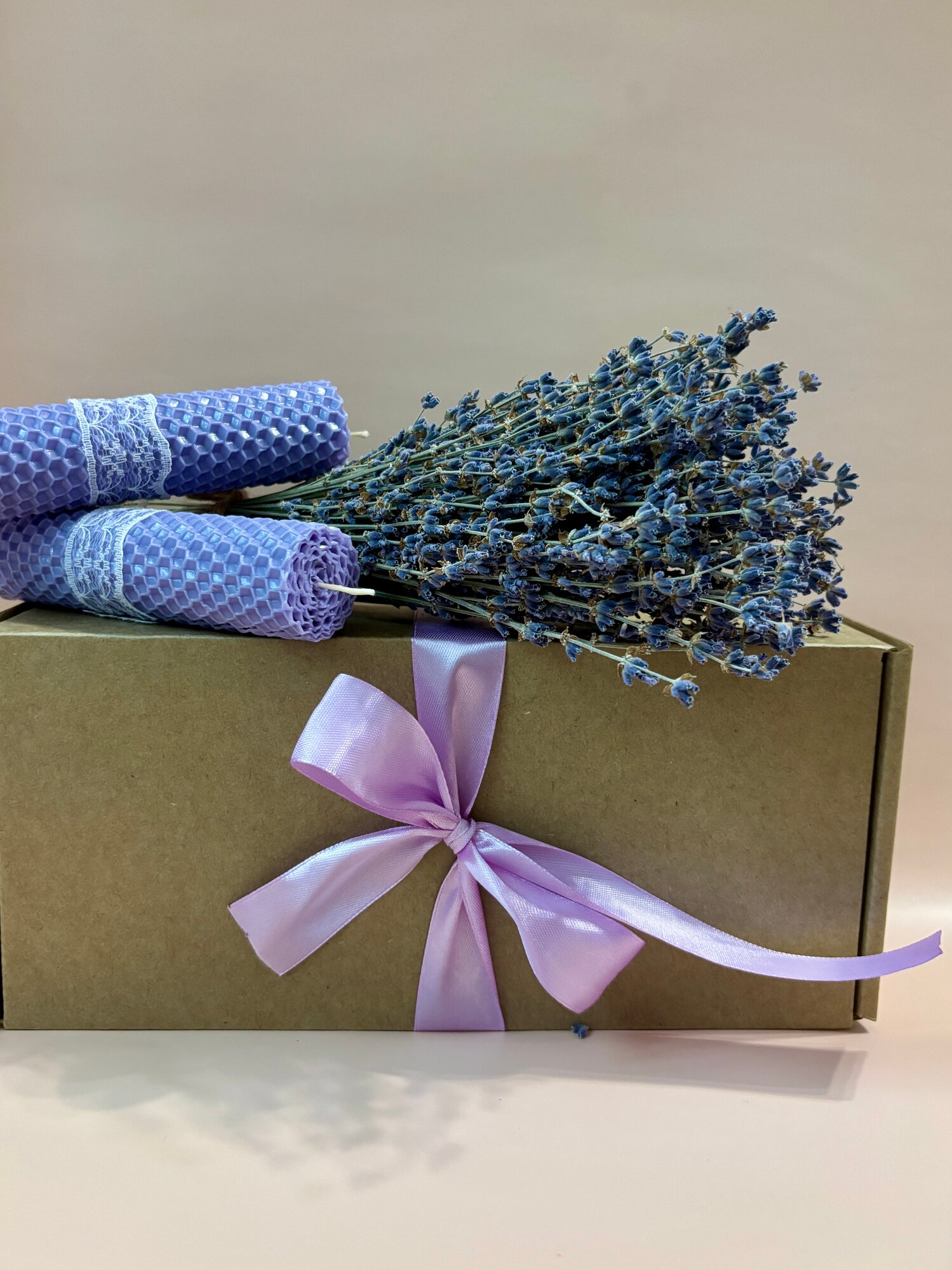 Подарочный набор "Букет Лаванда" сухоцветы свечи из вощины