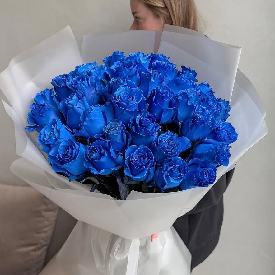 Букет из синих роз 25 шт красивый букет цветов шикарный премиум цветы премиум букет