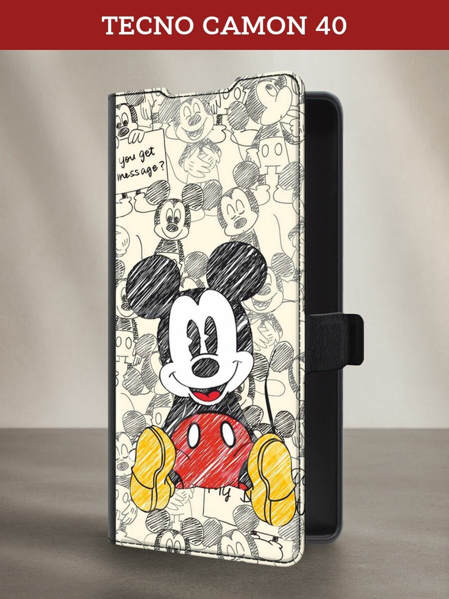 Чехол-книжка на Tecno Camon 40 / Текно Камон 40 с рисунком "Микки Маус"