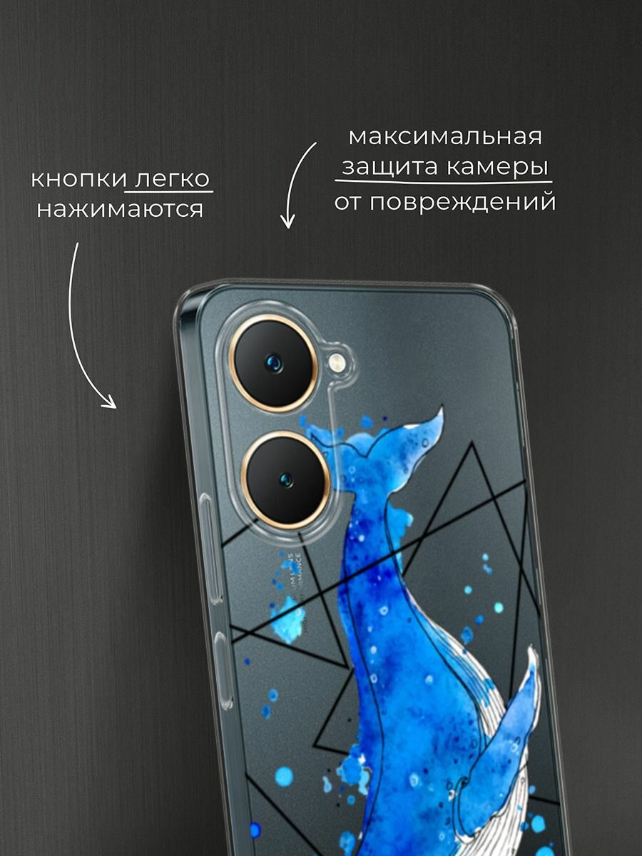 Чехол на Vivo Y03/Y18/Y18e / Виво Y03/Y18/Y18e с принтом "Кит графика", прозрачный — фото 1