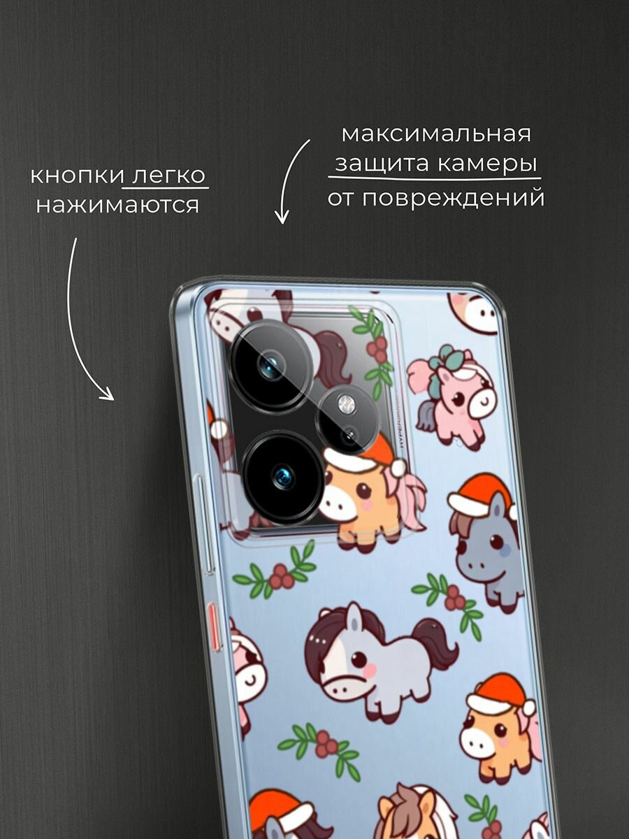 Чехол на Realme GT 7/GT 7T / Реалми GT 7/GT 7T с принтом "Милые лошадки паттерн", прозрачный — фото 1