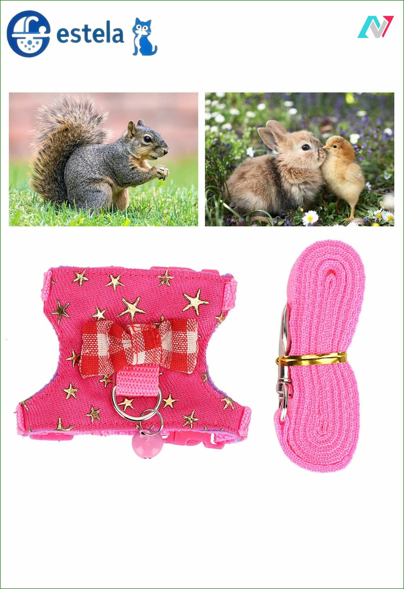Шлейка для хорьков и грызунов прогулочная жилетка с поводком дышащая мягкая ткань золотые звезды размер S (14-17 см)