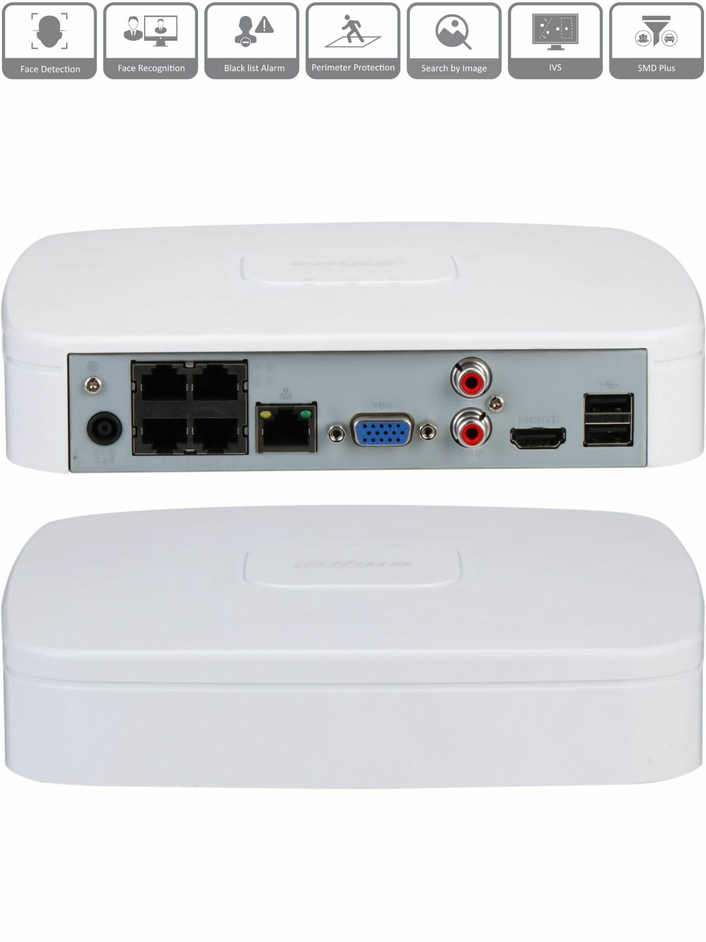 Dahua DH-NVR2104-P-I2 - 4 канальный видеорегистратор IP для камер видеонаблюдения, NVR регистратор сетевой с 4 PoE, 1080P, 1 HDD, H.265+