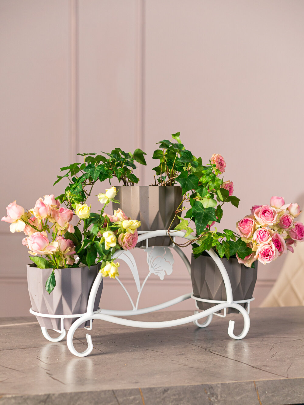 Подставка под цветы 41-017W из стальной трубки 10мм на 3 кашпо