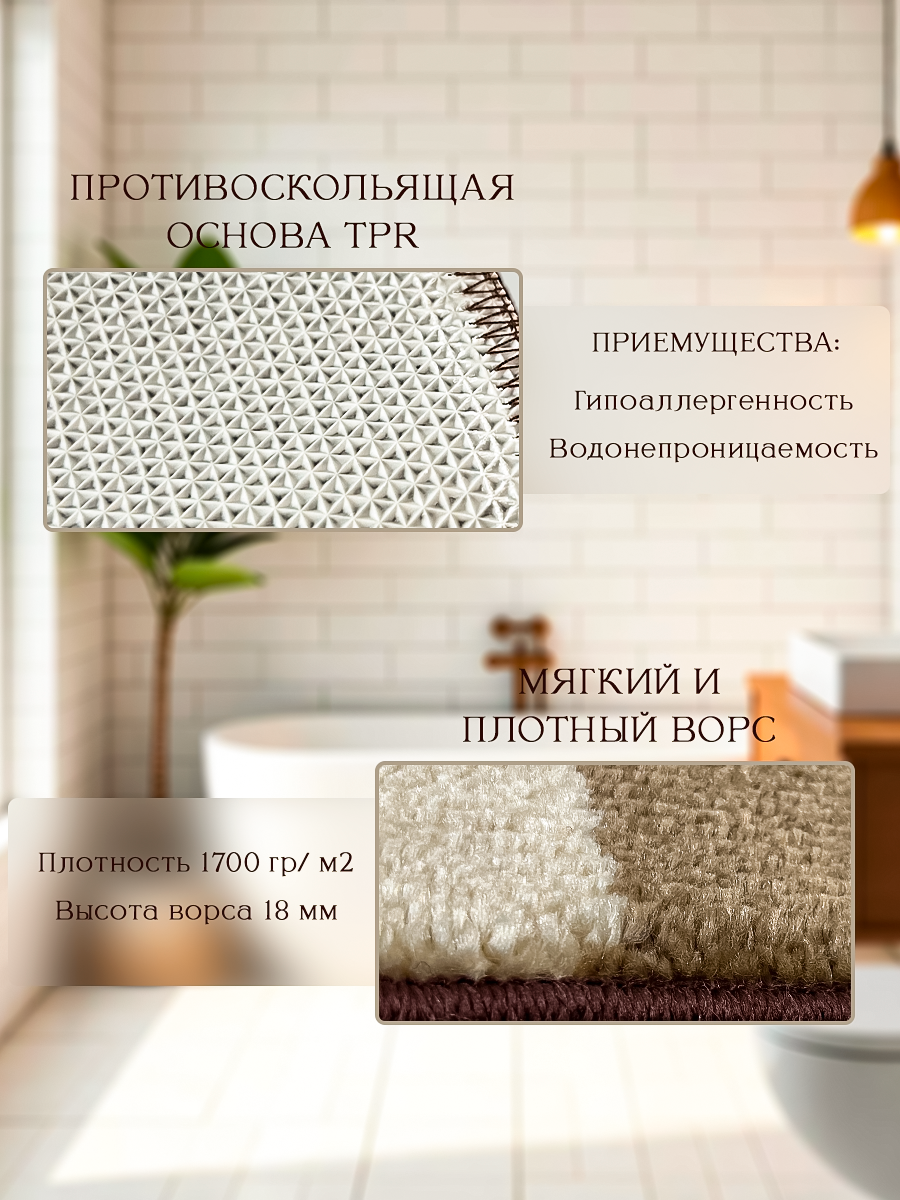 Набор ковриков FoHo, для ванной, противоскользящие, влаговпитывающие, 2 шт — фото 1