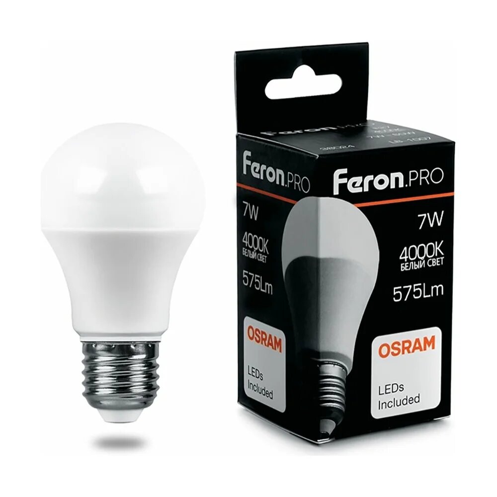 Светодиодная лампа FERON PRO LB-1007 шар E27 7W 4000K OSRAM LED 38024