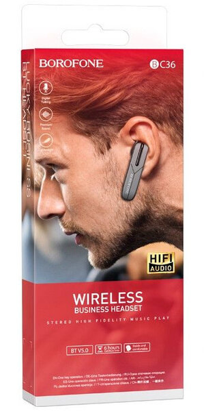 Bluetooth гарнитура BC36 черного цвета с четким звуком, долгой батареей и удобством