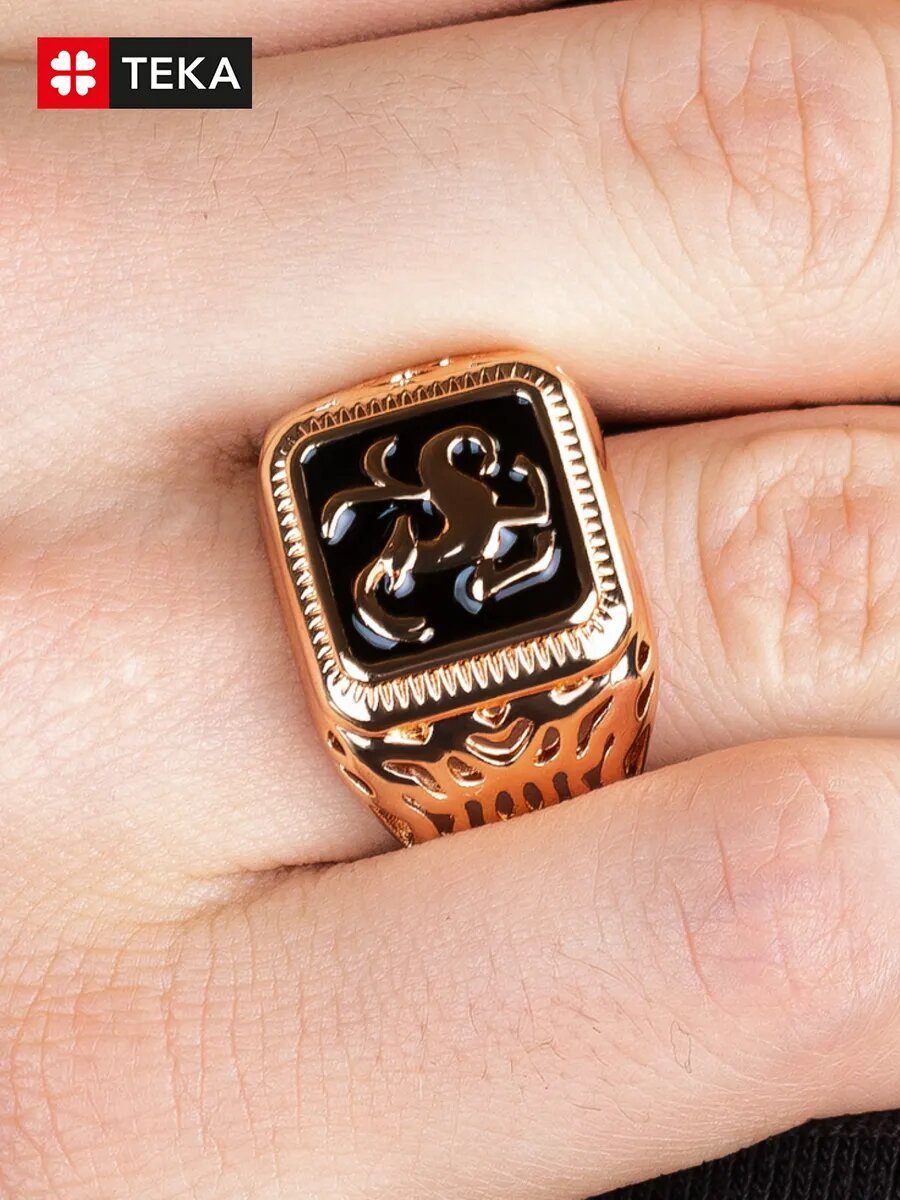 Печатка TEKA, эмаль, размер 22, черный, золотой — фото 1