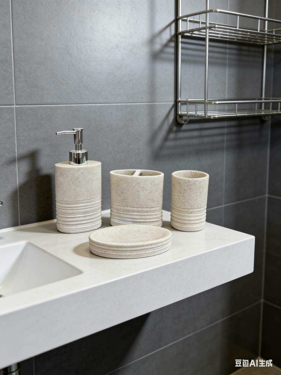 Набор для ванной комнаты, 4 предмета, белого и золотого цвета