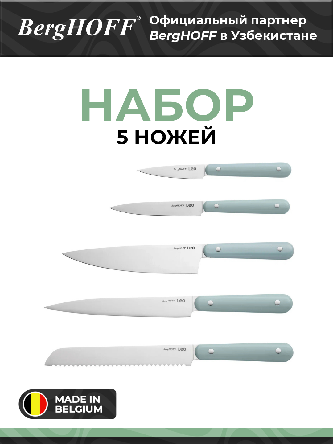 Набор ножей BergHOFF "Leo Slate Complete", 5 предметов, сталь, голубой