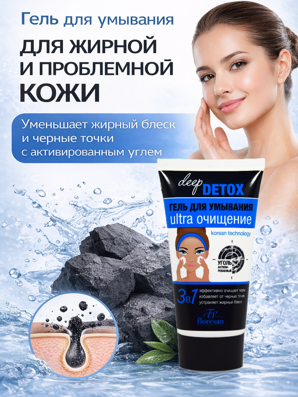 Гель для умывания Floresan "Deep detox" Ultra очищение, Ф-15, 150мл