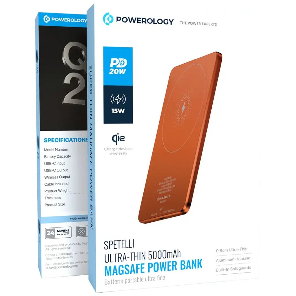 Power Bank Powerology, MagSafe, тонкий, 5000mAh, для iPhone 13/14/15/16 — фото 1